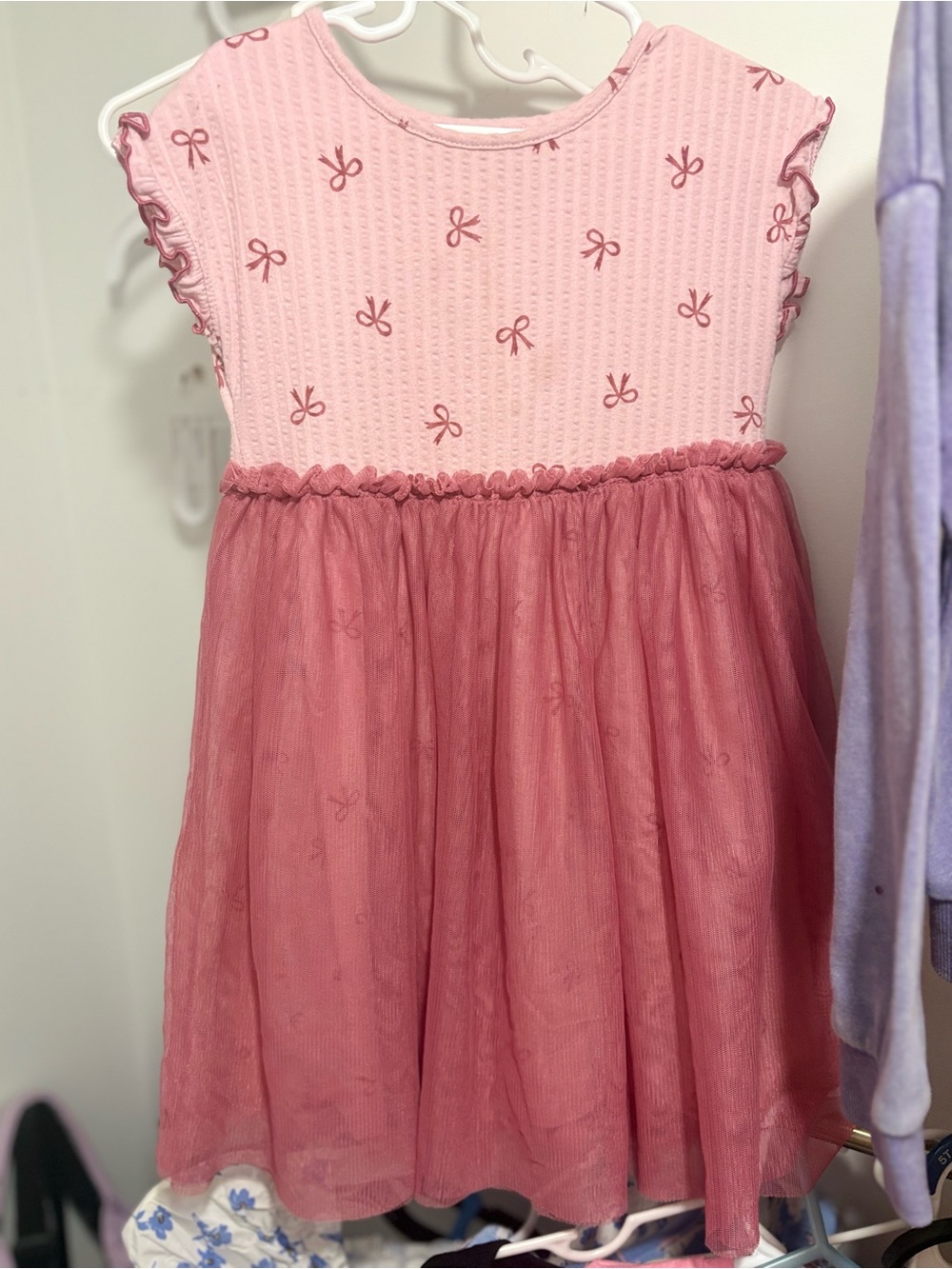 Cat & Jack Pink Bow-Accent Knit & Tulle Dress